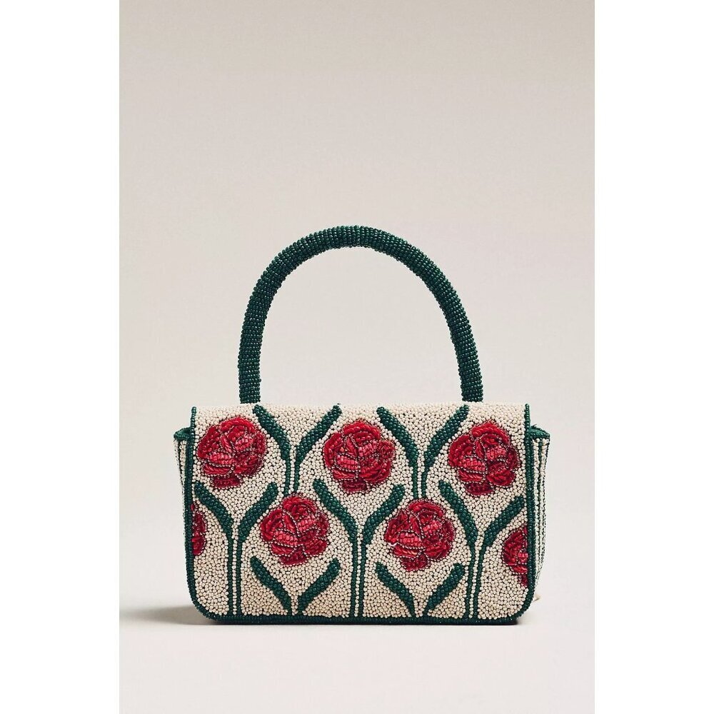 Anthropologie Beaded Fringe Floral Top-Handle Bag - Picture 2 of 3